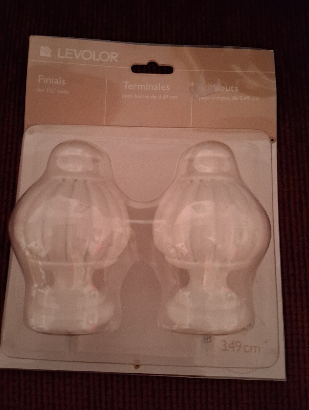 set of two Levolor curtain rod finials in white, designed for a 1-3/8 inch (3.49